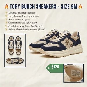 Tory Burch Beige and Navy Sneakers
